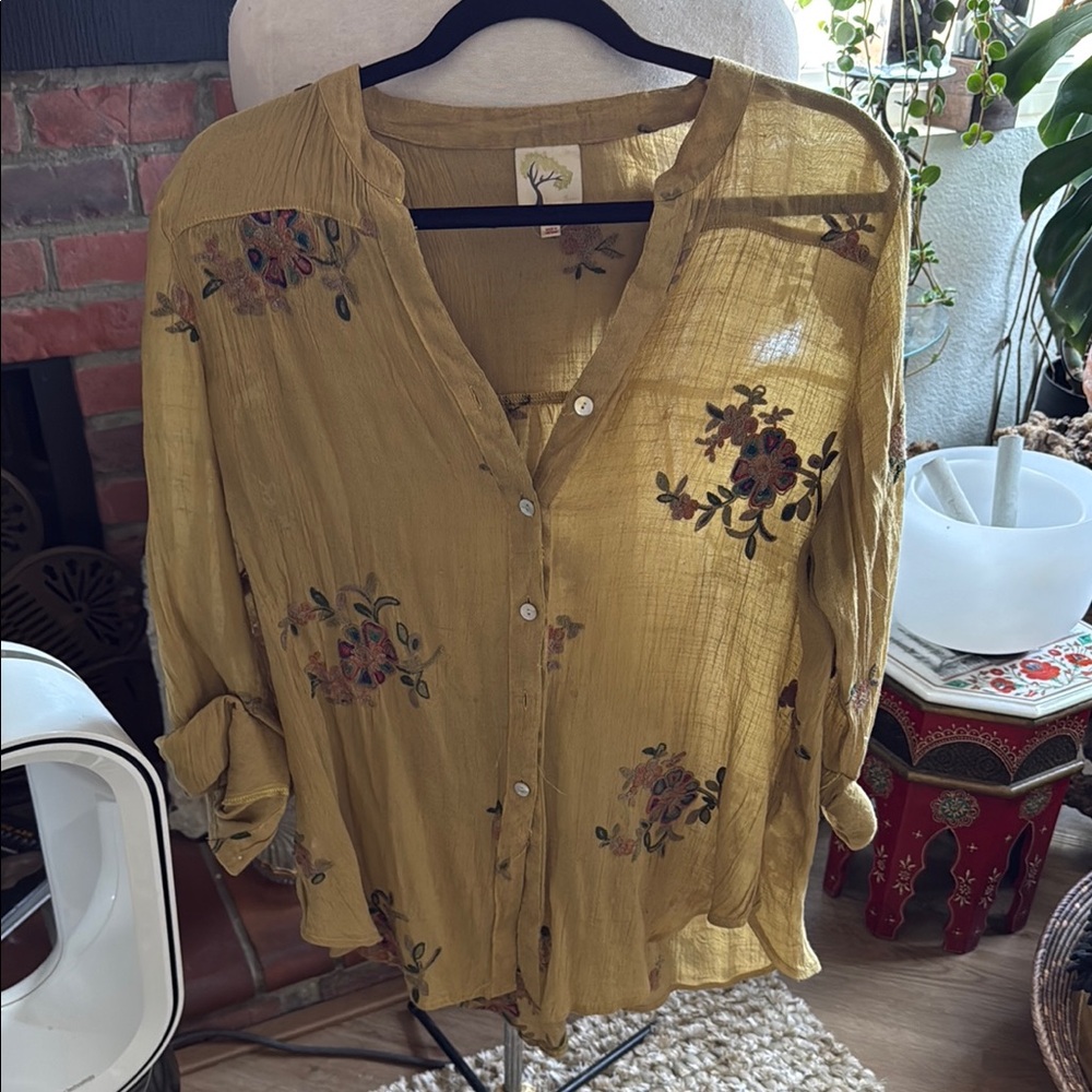 Fig and Flower Yellow 3/4 Sleeve Boxy Blouse